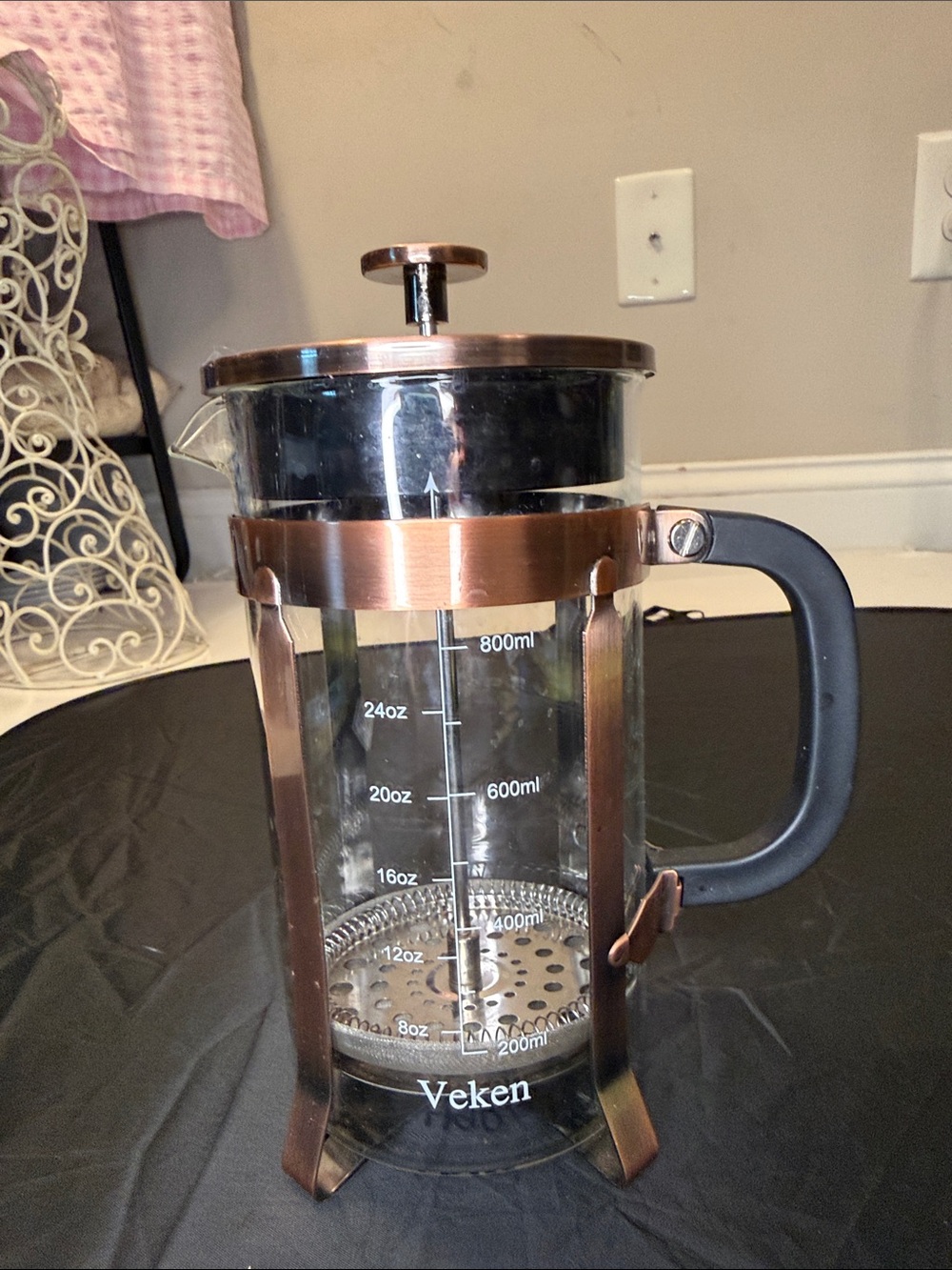 Copper-Accent French Press Coffee Maker with Black Handle - 34oz
